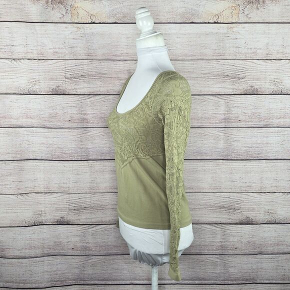 Anthropologie Eyelet Long Sleeve Boat Neck Compression Top NWT Small - Picture 2 of 8